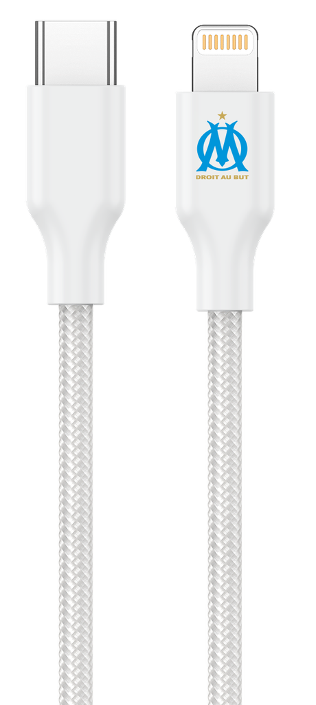 Câble C vers Lightning nylon blanc 1 mètre  (Olympique de Marseille)