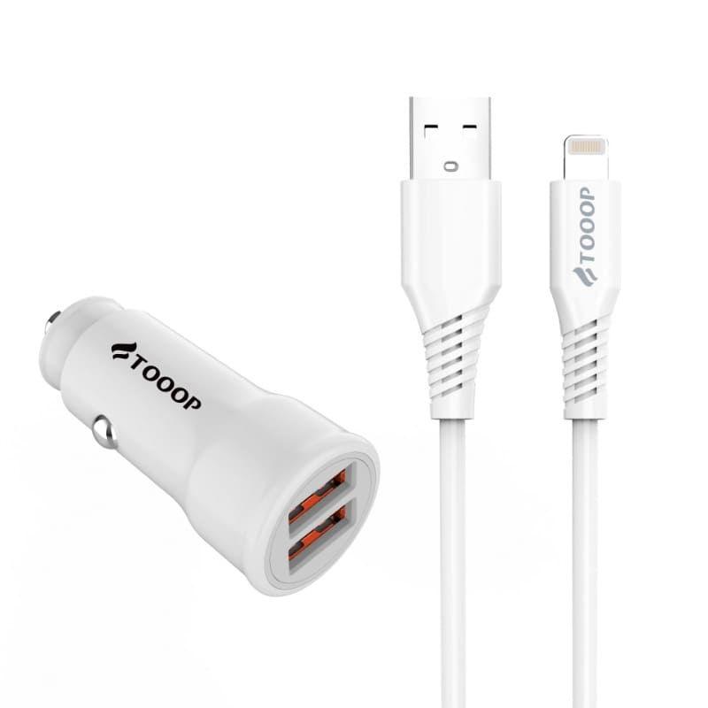 Kit chargeur 20W voiture double USB+ câble USB A vers Lightning 