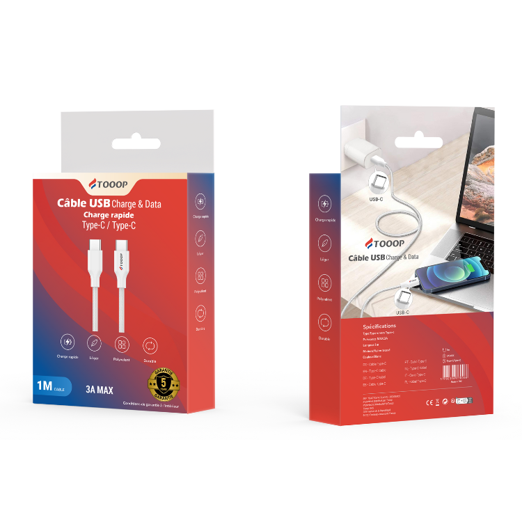 Câble C vers C PVC blanc 1 mètre