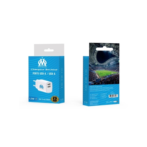 Chargeur 12W double port USB-A (Olympique de Marseille)