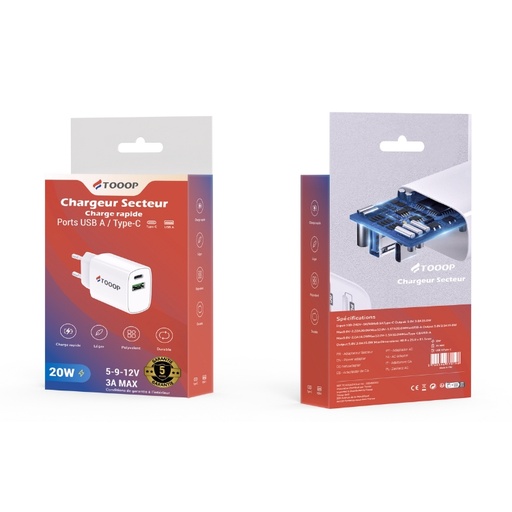 [TCH20ACW] Chargeur rapide 20W A+C blanc