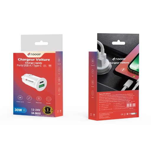 Chargeur rapide voiture 30W A+C blanc