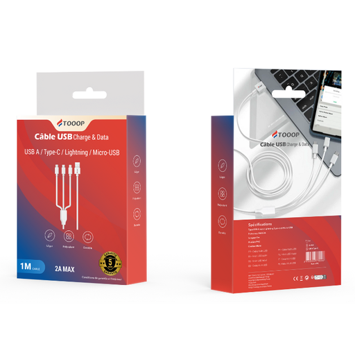 [TCA3-1PW1] Câble 3 en 1 PVC 1 mètre