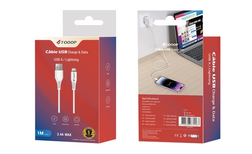 [TCAATLPW1 ] Câble A vers Lightning PVC 1 mètre